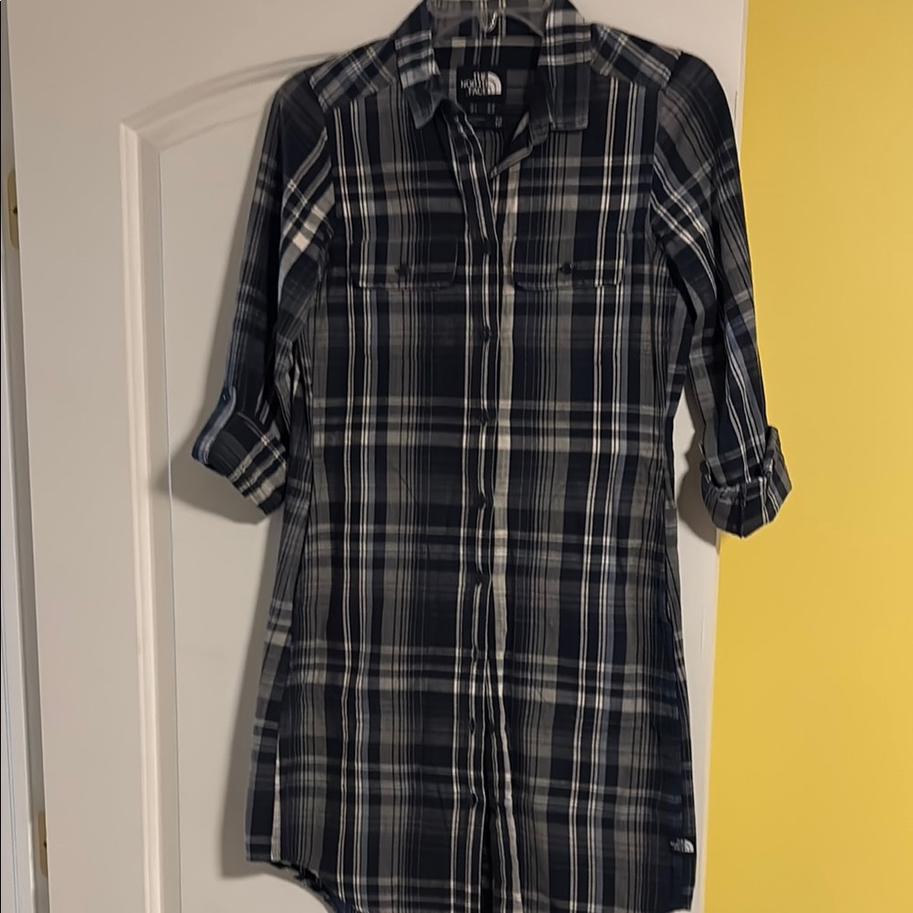 The North Face Navy Plaid Shirt dress with pockets